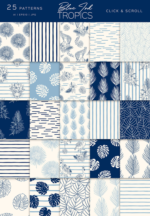 Blue Ink Tropics graphic set in Patterns - product preview 1