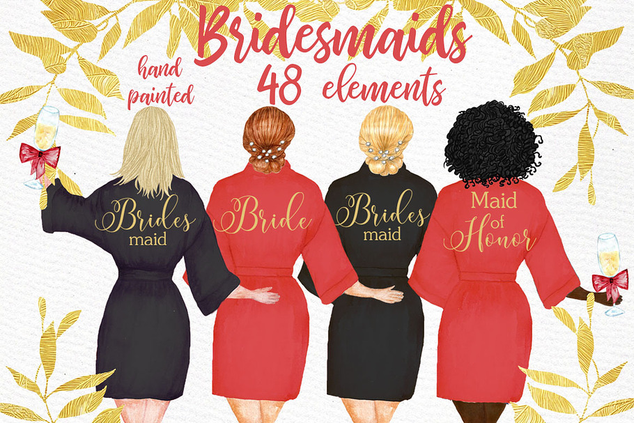 Bridesmaid clipart, Wedding Robes in Graphics - product preview 8