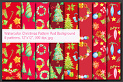Watercolor Chritmas Pattern Red