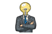 Businessman lamp bulb head sketch