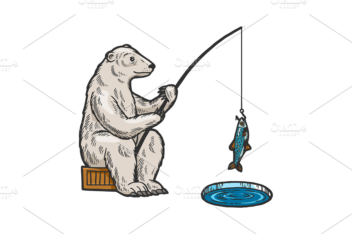 Polar Bear fishing color sketch in Illustrations - product preview 8