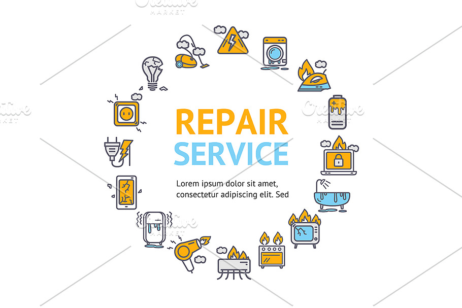 Repair Service Round Design Template in Illustrations - product preview 8