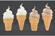 Ice cream in waffle cones. Vector