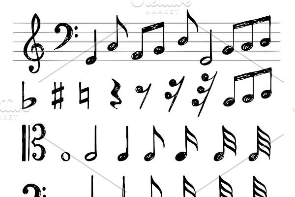 Music notes collection. Treble clef
