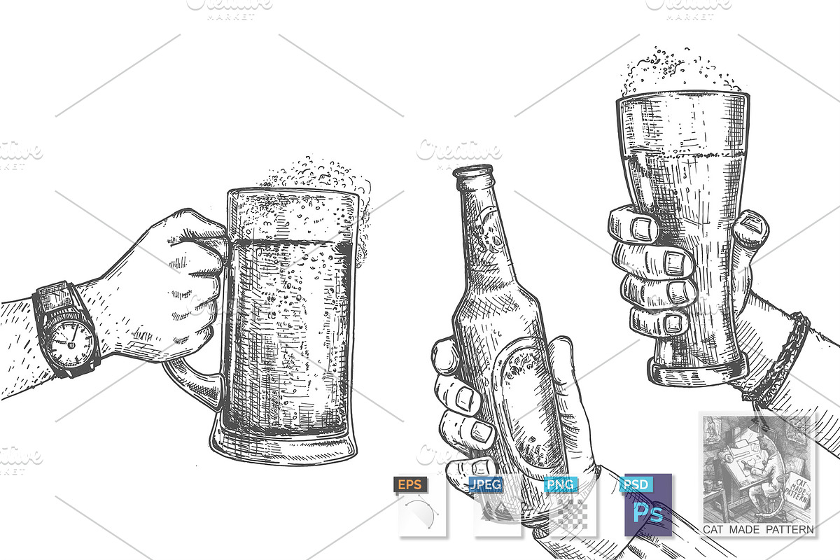 Friends drink beer and clink glass in Illustrations - product preview 8