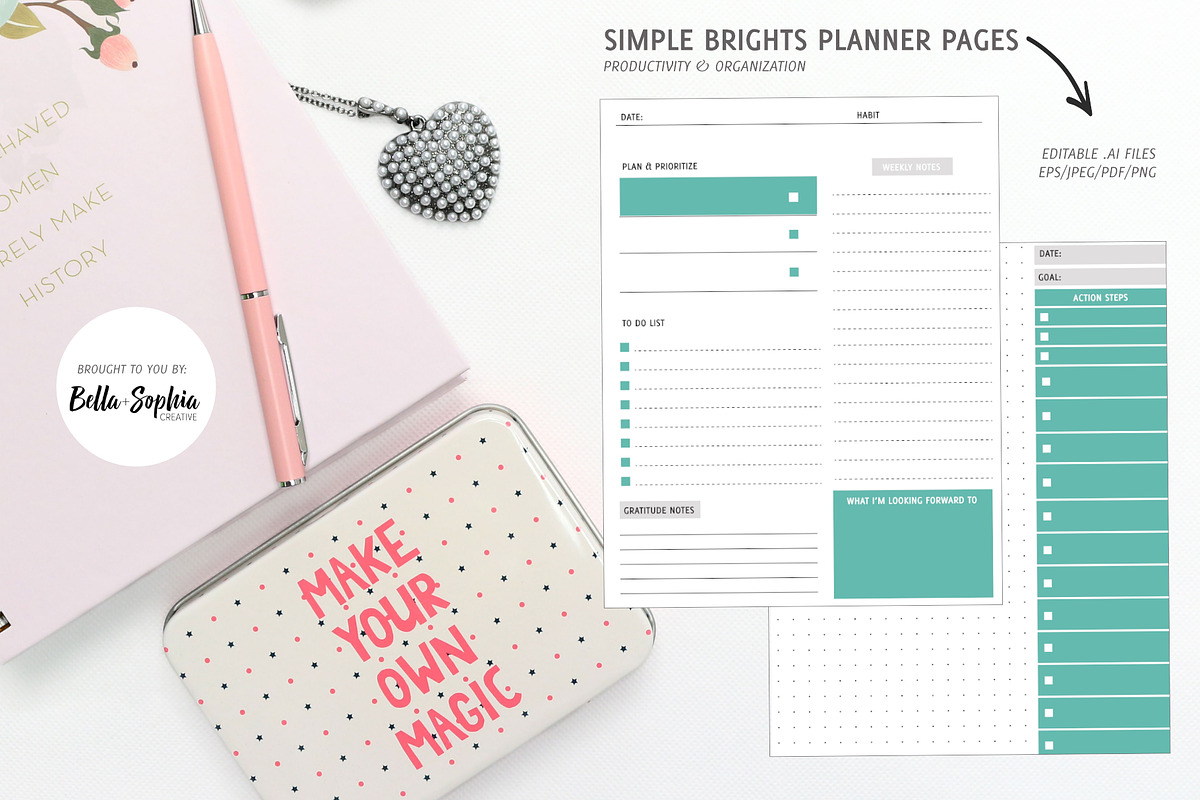 EDITABLE: Brights Planner Pages in Stationery Templates - product preview 8