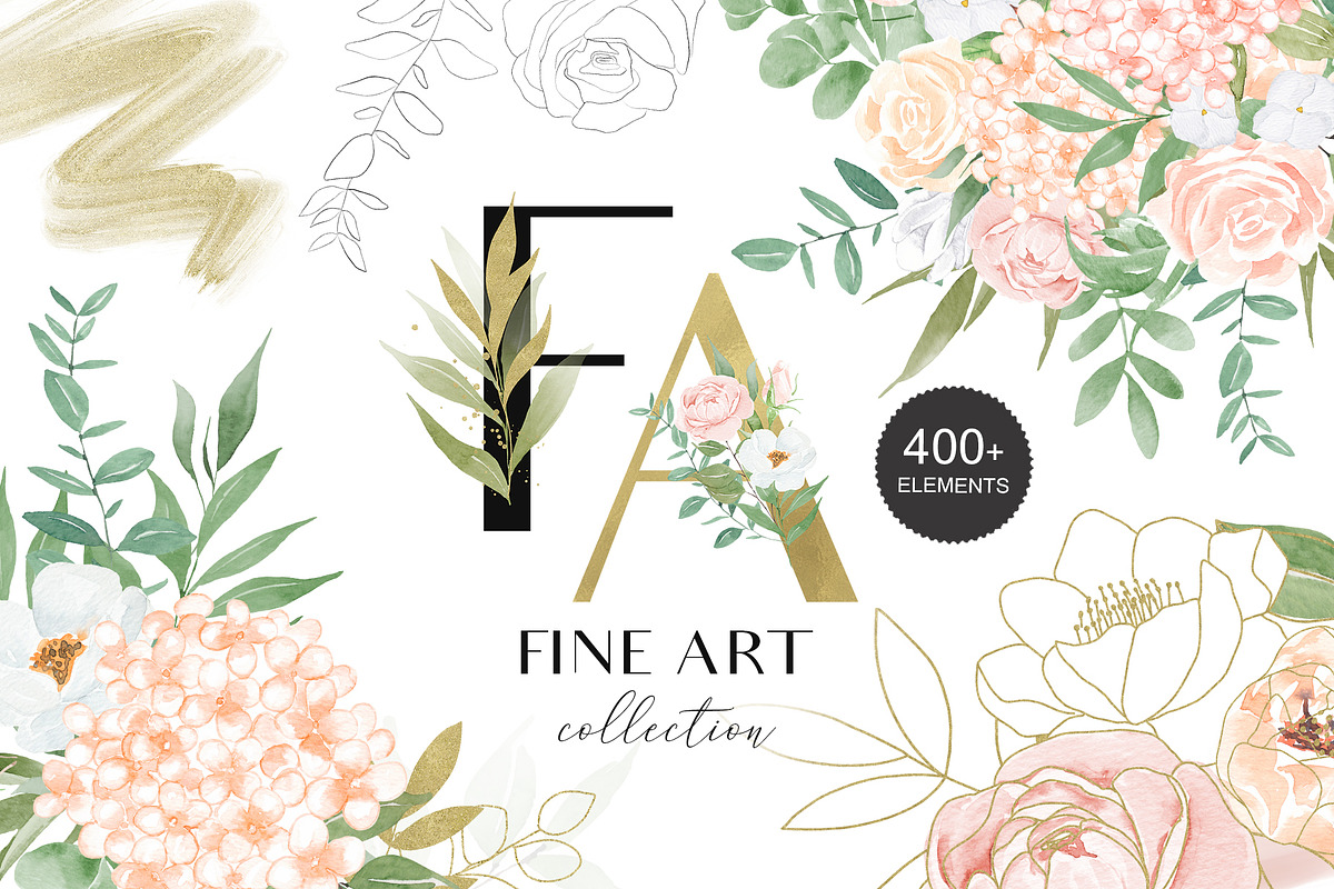 Watercolor Florals Peach & White in Illustrations - product preview 8