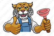 Wildcat Plumber Cartoon Mascot
