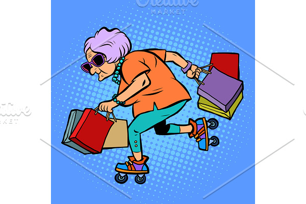 Active sports old lady with shopping