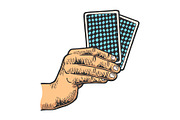 Hand with playing cards color sketch