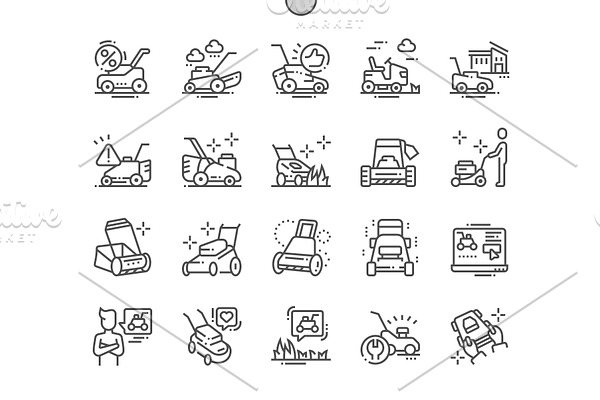 Lawn mower Line Icons