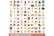 100 tavern essay icons set