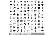100 tourist camp icons set
