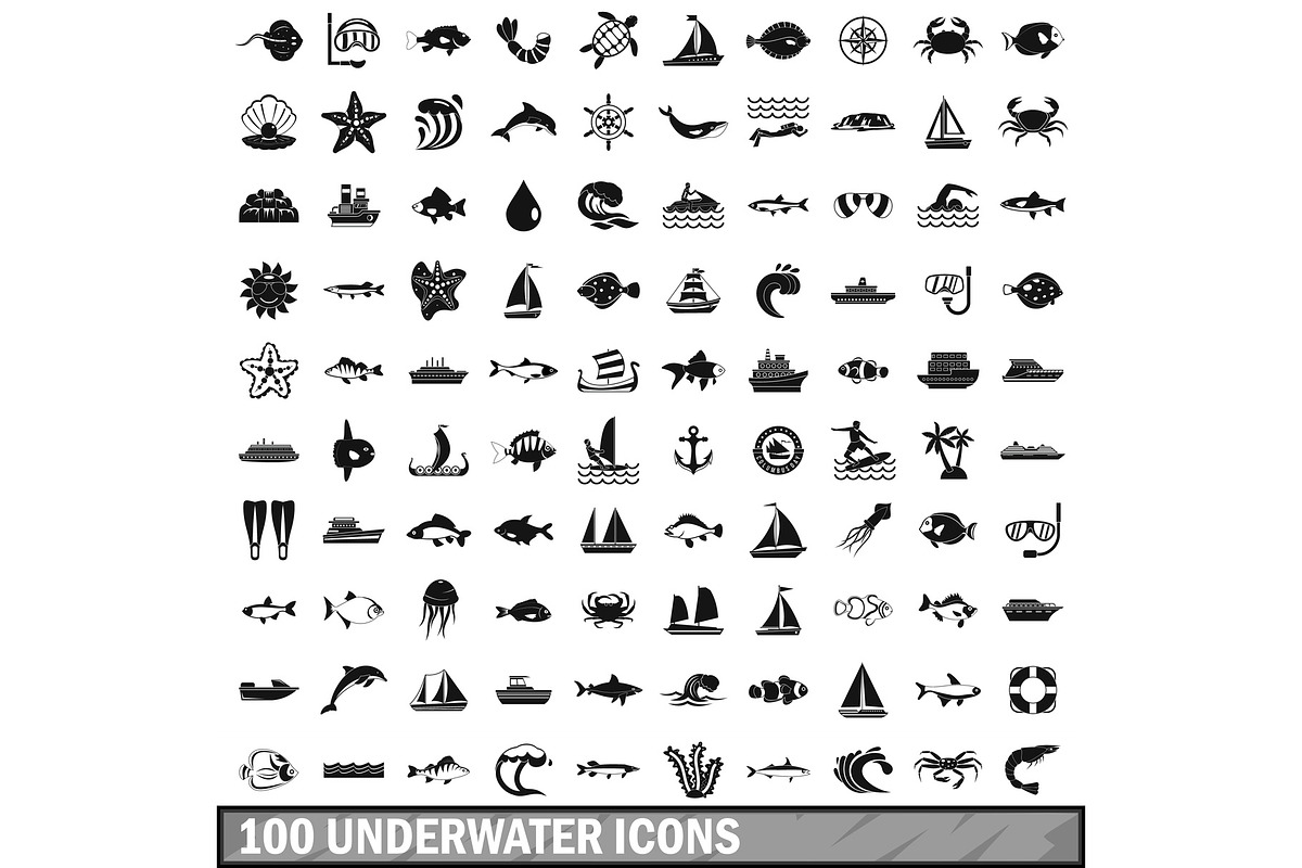 100 underwater icons set in Illustrations - product preview 8