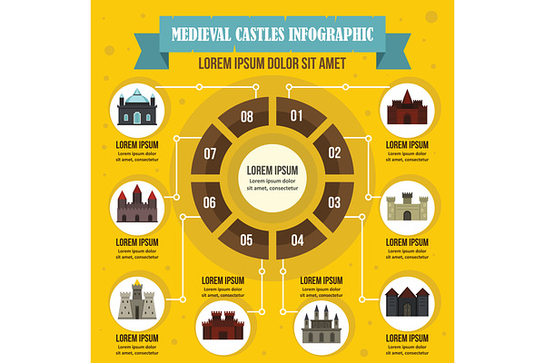 Medieval castles infographic concept