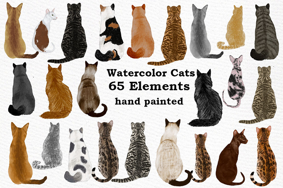 Cat Clipart, Watercolor cats