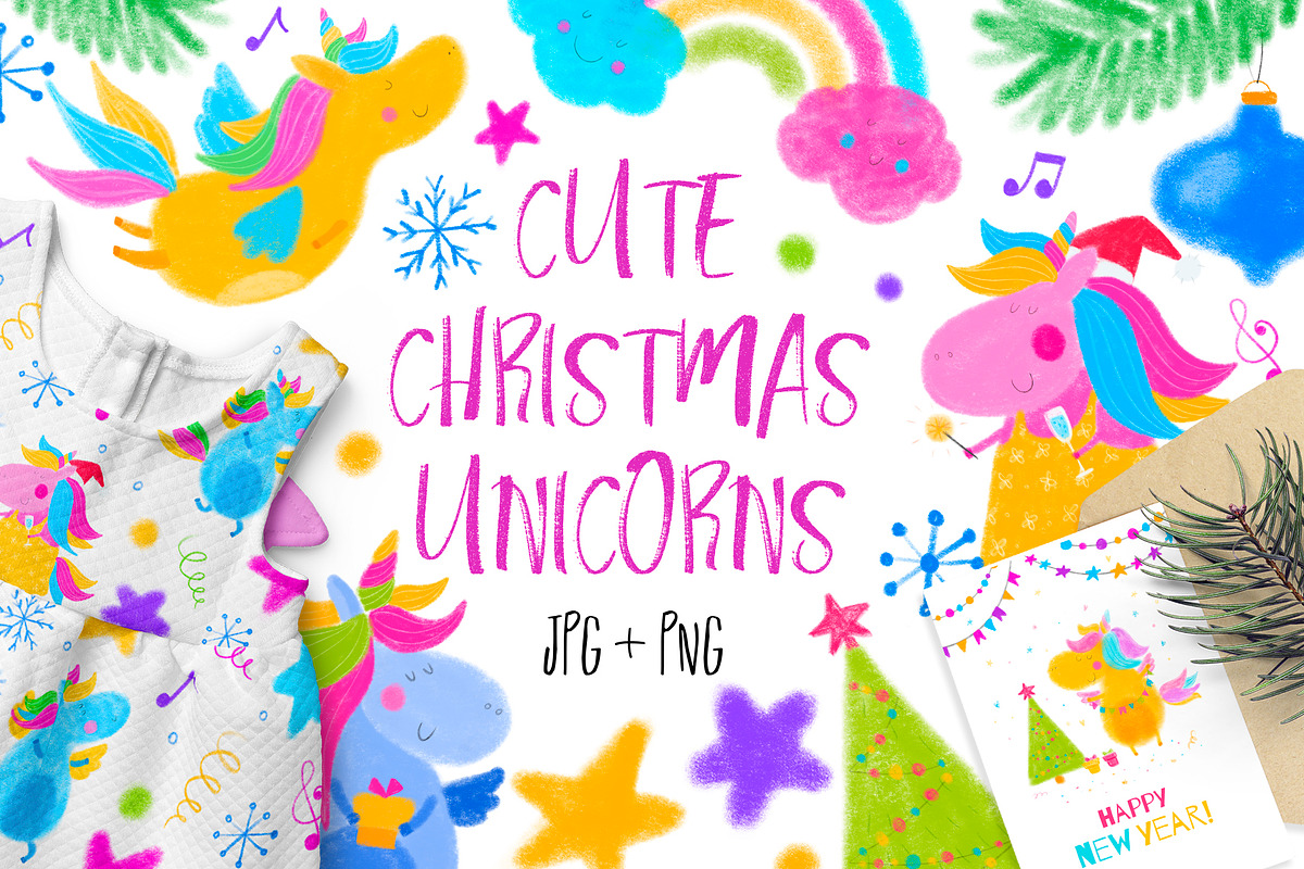 Cute Christmas Unicorns in Illustrations - product preview 8