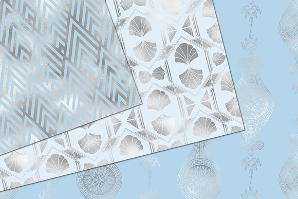 Blue & Silver Art Deco Digital Paper in Patterns - product preview 1