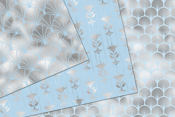 Blue & Silver Art Deco Digital Paper in Patterns - product preview 3