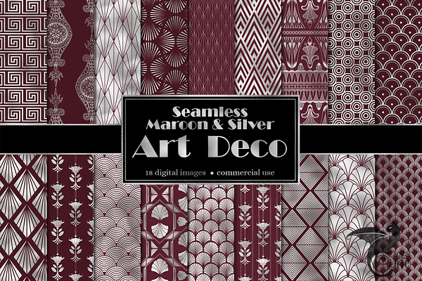 Maroon and Silver Art Deco Patterns