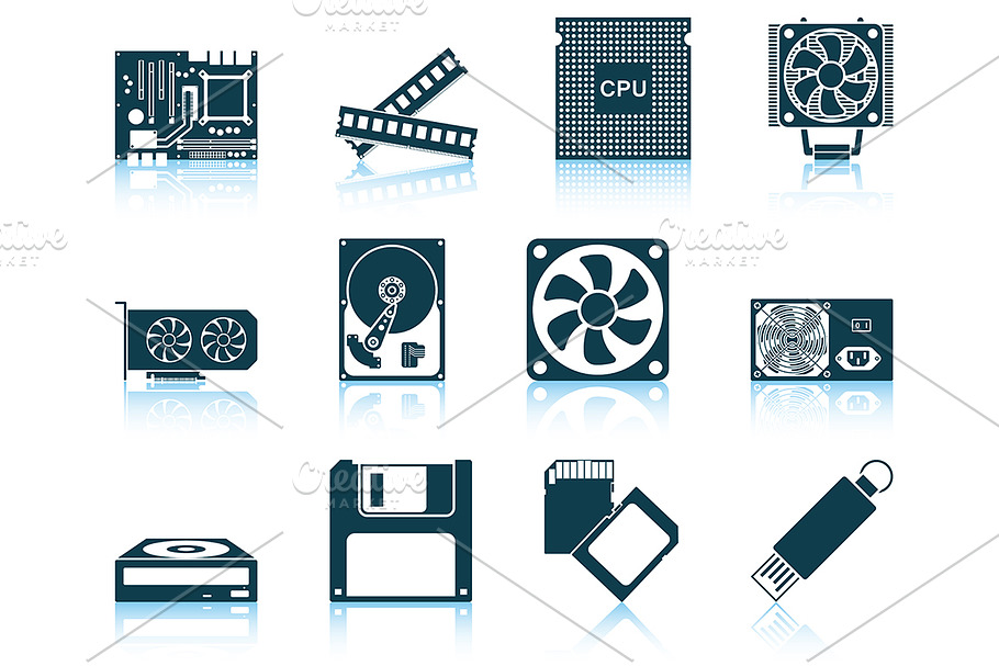 Set of 12 Computer Hardware Icons