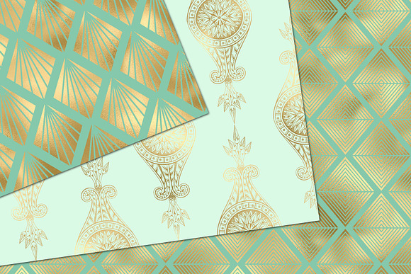 Mint & Gold Art Deco Digital Paper in Patterns - product preview 1