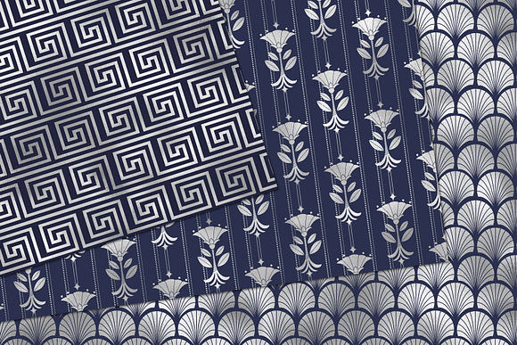 Navy & Silver Art Deco Digital Paper in Patterns - product preview 1