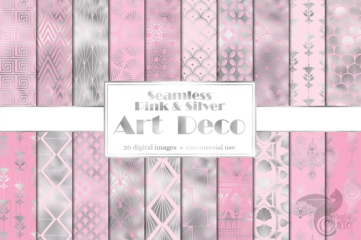 Pink & Silver Art Deco Digital Paper in Patterns - product preview 8
