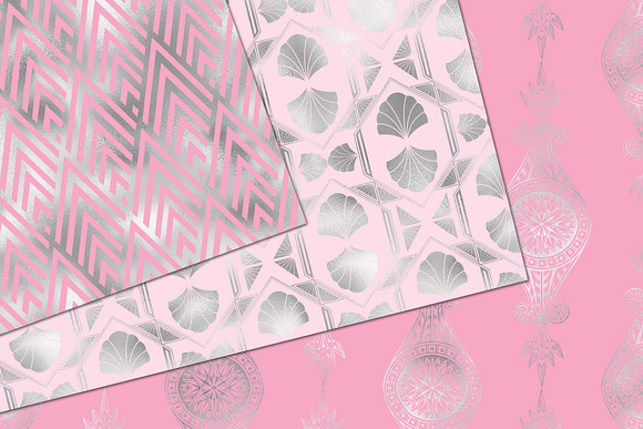 Pink & Silver Art Deco Digital Paper in Patterns - product preview 1