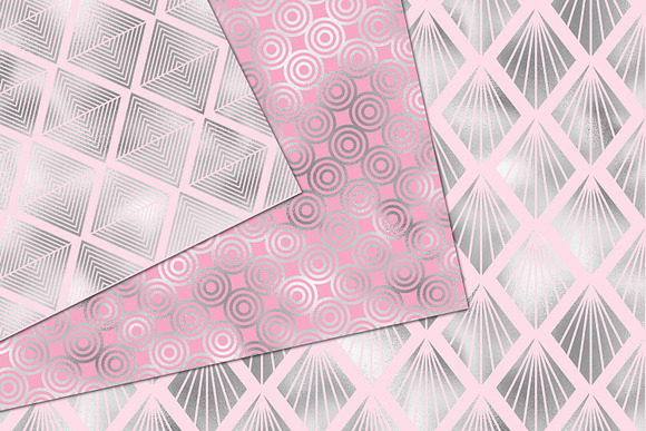 Pink & Silver Art Deco Digital Paper in Patterns - product preview 2