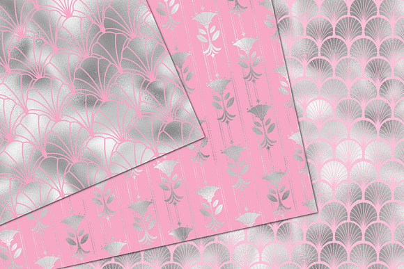 Pink & Silver Art Deco Digital Paper in Patterns - product preview 3
