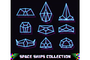 80s styled neon space ships with