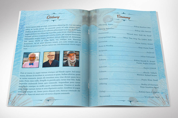 Seashell Funeral Program Template in Brochure Templates - product preview 2