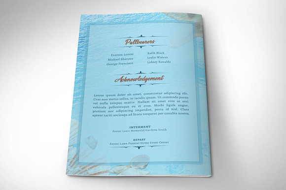 Seashell Funeral Program Template in Brochure Templates - product preview 3