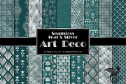 Teal and Silver Art Deco Digital Pap