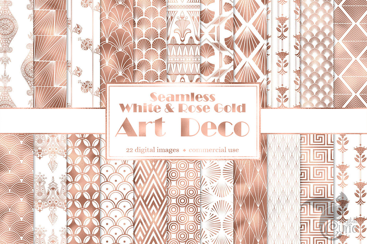 White and Rose Gold Digital Paper in Patterns - product preview 8