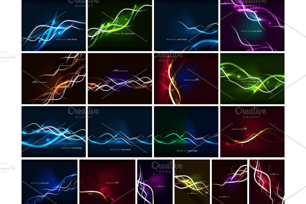 Set of glowing neon wave lines in Textures - product preview 8