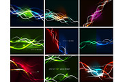 Set of glowing neon wave lines