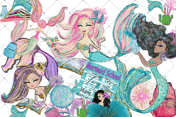 Mermaids School Clipart