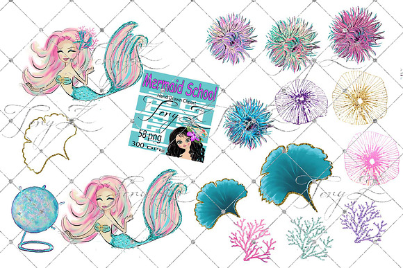 Mermaids School Clipart in Illustrations - product preview 1