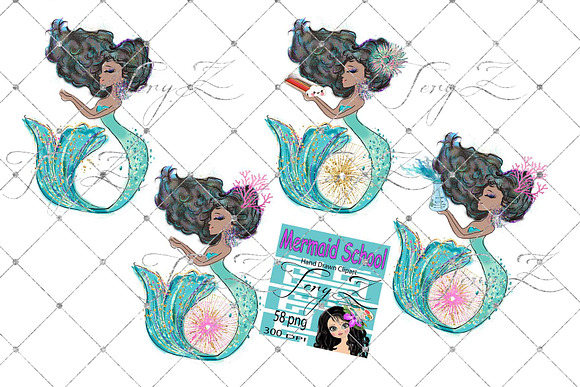 Mermaids School Clipart in Illustrations - product preview 3