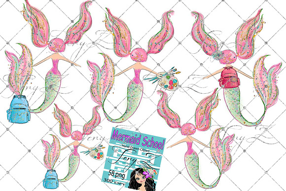 Mermaids School Clipart in Illustrations - product preview 4