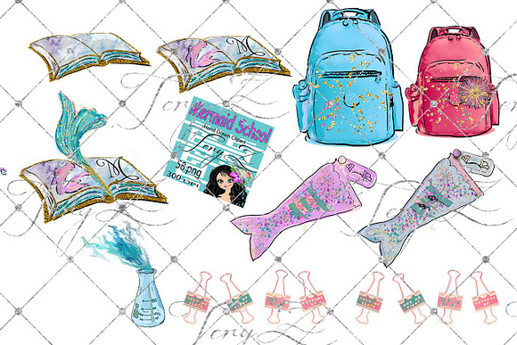Mermaids School Clipart in Illustrations - product preview 5