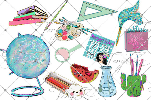 Mermaids School Clipart in Illustrations - product preview 6