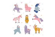 Cute Llamas and Unicorns Set