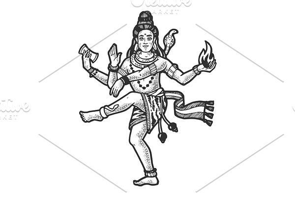 Shiva indian god engraving vector