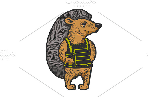 Hedgehog in body armor color sketch
