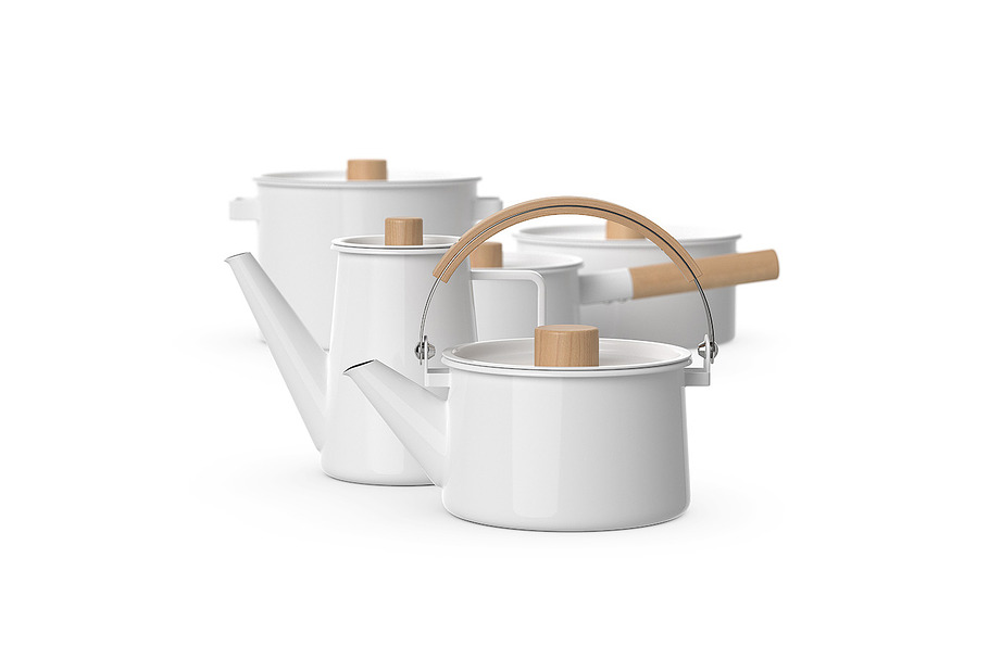 Enamel kitchenware set 3d model in Objects - product preview 3