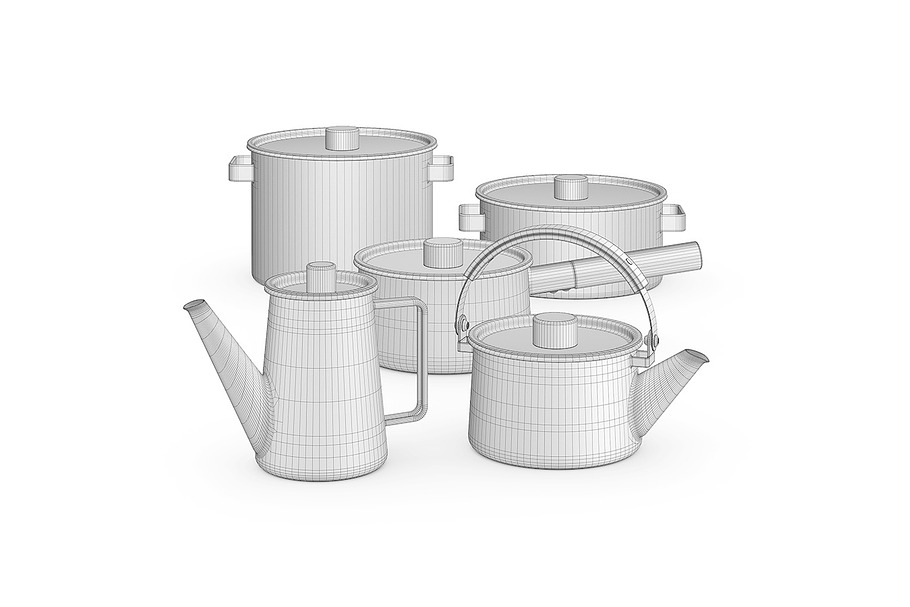 Enamel kitchenware set 3d model in Objects - product preview 6