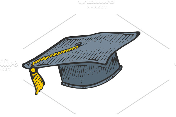 Square academic cap color sketch